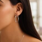 Real 14K White Gold Twisted Hoop Earrings 30mm