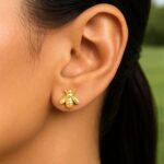Real 14k Yellow Gold Bee Stud Earrings