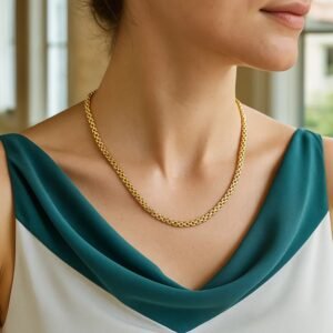 Real 14k Yellow Gold Panther Chain Link Necklace 4mm