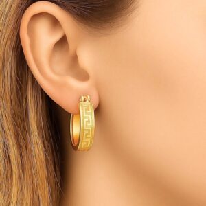 Small Greek Key Hoop Earrings 19mm 14k Gold