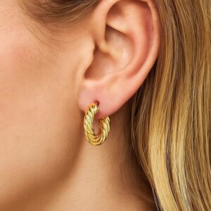 Small Twisted Cable Hoop Earrings 14k Gold 4mm x 17.6mm