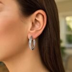 Sterling Silver Double Textured Ridged Hoop Earrings