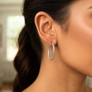 Sterling Silver Hammered Hoop Earrings 20mm x 3mm