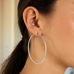 Sterling Silver Textured Large Hoop Earrings 60mm