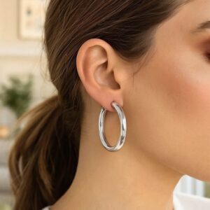 Sterling Silver Thick Hoop Earrings 35mm x 4mm