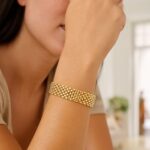 Thick 14k Yellow Gold Flexible Panther Line Bracelet 9 mm