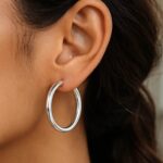 Thick Large Hoop Earrings 40mm x 4mm Sterling Silver Thick Large Hoop Earrings 40mm x 4mm Sterling Silver