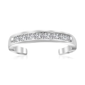 Toe Ring with White Tone Cubic Zirconia Accents Sterling Silver