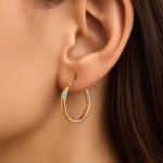 Tri-Color Diamond Cut Hoop Earrings in 14k Gold 2mm x 15mm