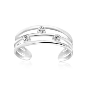 Triple Line Open Cubic Zirconia Toe Ring Sterling Silver
