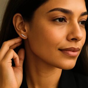 Women 14k White Gold Curved Climber Stud Earrings