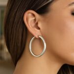 Women Thick Large Hoop Earrings 40mm x 4mm Sterling Silver Women Thick Large Hoop Earrings 40mm x 4mm Sterling Silver