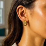 Women's 14K Yellow Gold Puffed Double Row C Hoop Earrings