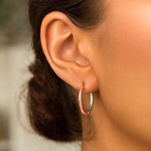 Women's 14k Rose and White Gold Hoop Earrings 20mm x 2.5mm