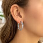 Women's Sterling Silver Double Textured Ridged Hoop Earrings