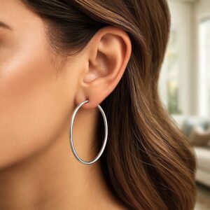 how big are 14k White Gold Hoop Earrings 50mm 2 Inch on Model