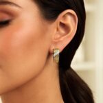 14K Yellow Gold Triple Row Diamond Hoop Earrings