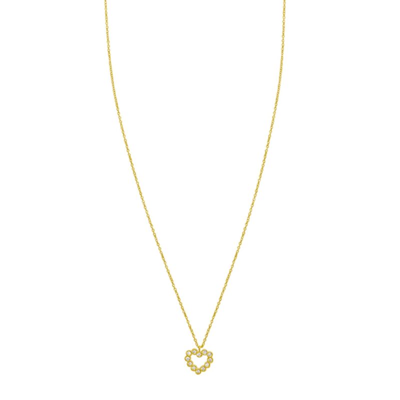 14K Yellow Gold Petite Diamond Heart Necklace 18 inch 45 cm Lobster Clasp