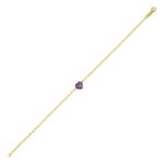 14K Yellow Gold Amethyst Heart Bracelet 1.5 mm 7 inch 18 cm
