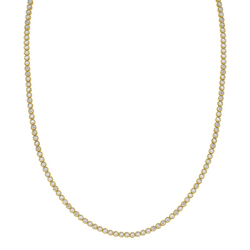 14K Two Tone Gold Diamon Oro Tennis Necklace 2.4 mm 17 inch