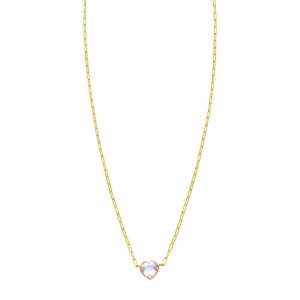 14K Yellow Gold White Topaz Heart Necklace 1.5 mm
