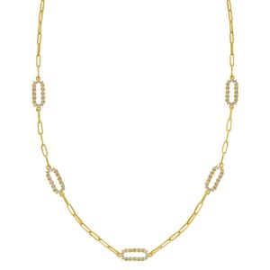 14K Yellow Gold Diamon Oro Paperclip Necklace