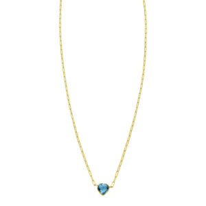 Blue Topaz Heart Necklace 14K Yellow Gold 1.5 mm