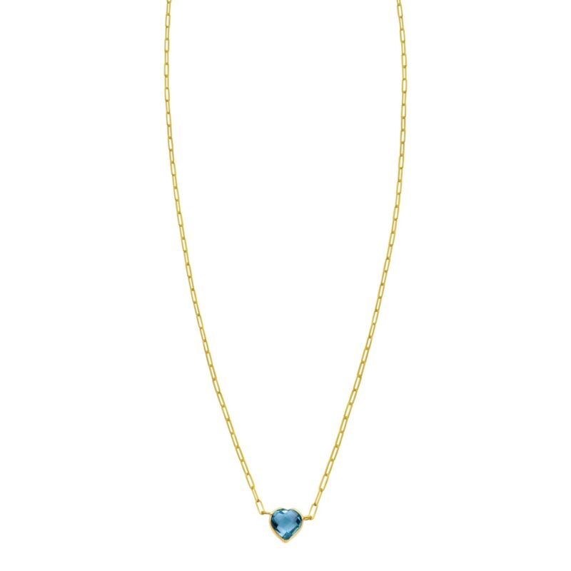 Blue Topaz Heart Necklace 14K Yellow Gold 1.5 mm