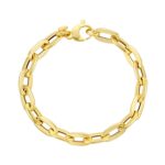 Long Mirror Rolo Link Chain Bracelet 14K Yellow Gold 7.3 mm