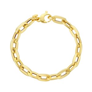 Long Mirror Rolo Link Chain Bracelet 14K Yellow Gold 7.3 mm