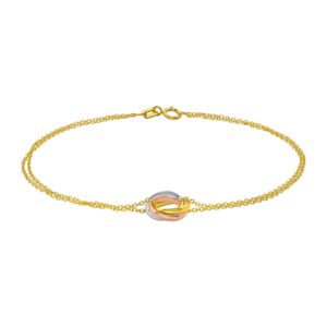 14K Tri Color Gold Trinity Chain Bracelet Spring Ring Clasp
