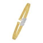14K Yellow Gold Triple Row Diamond Omega Cuff Bangle