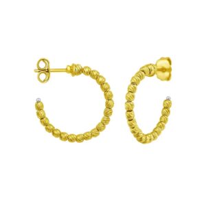 14K Yellow Gold Beaded C Hoop Earrings
