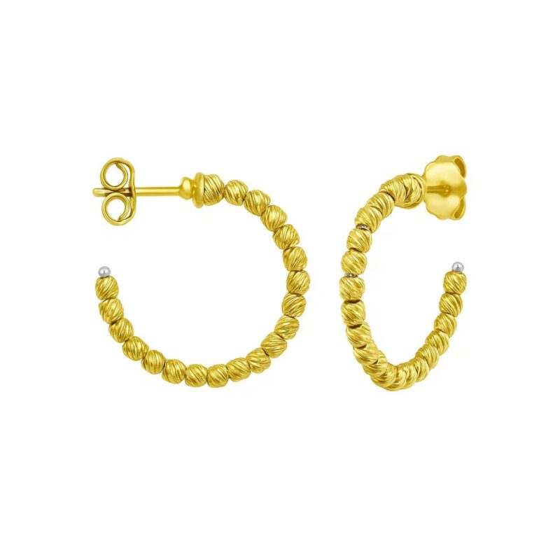 14K Yellow Gold Beaded C Hoop Earrings
