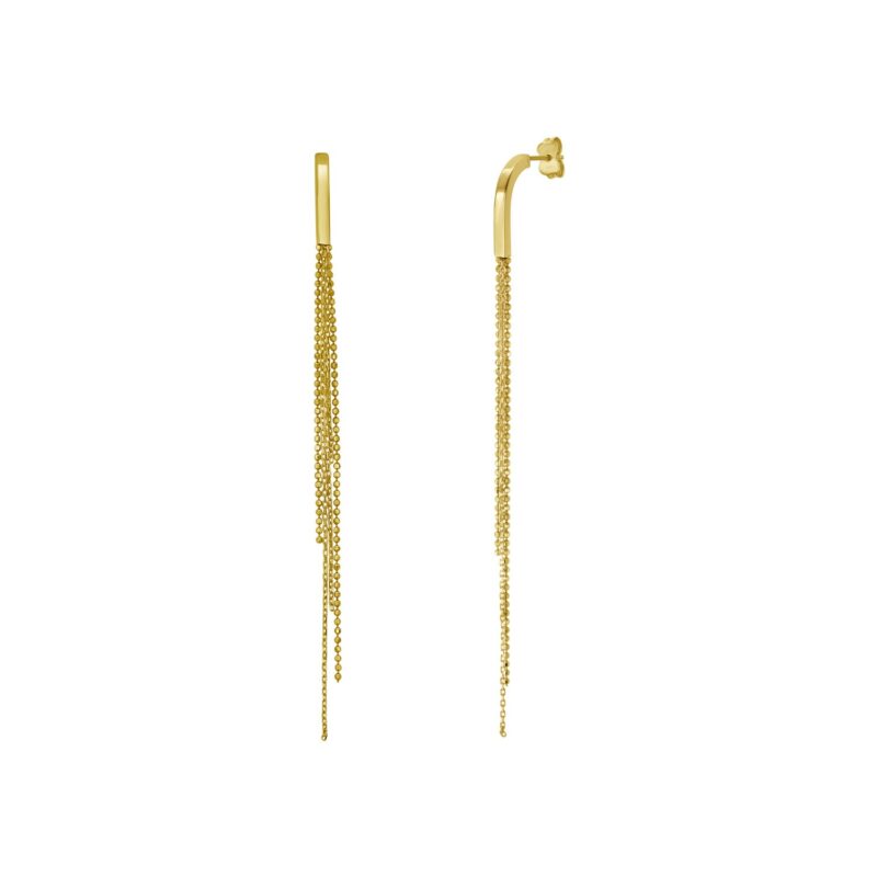 14K Real Gold Long Drop Chain Earrings