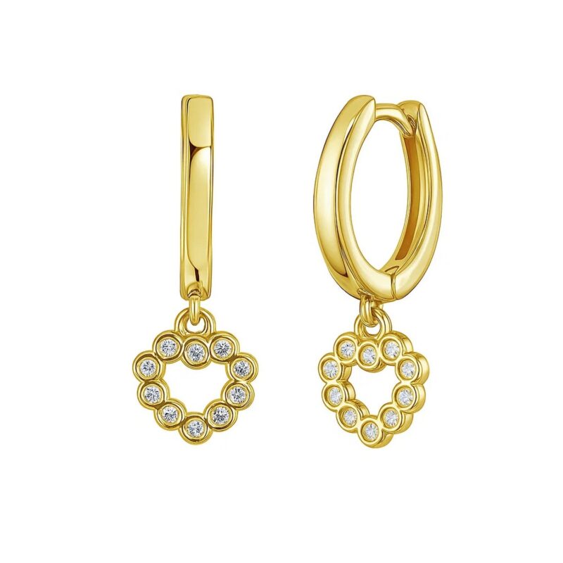 14K Yellow Gold Diamond Heart Hoop Earrings