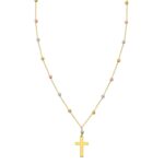 14K Tri Color Gold Beaded Cross Necklace