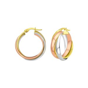 14K Tri Color Gold Woven Hoop Earrings 25mm