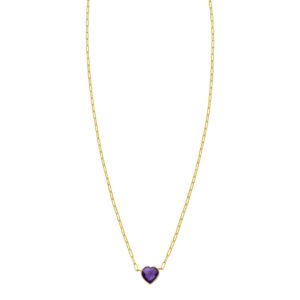14K Yellow Gold Amethyst Heart Necklace 18 Inch 1.5 mm