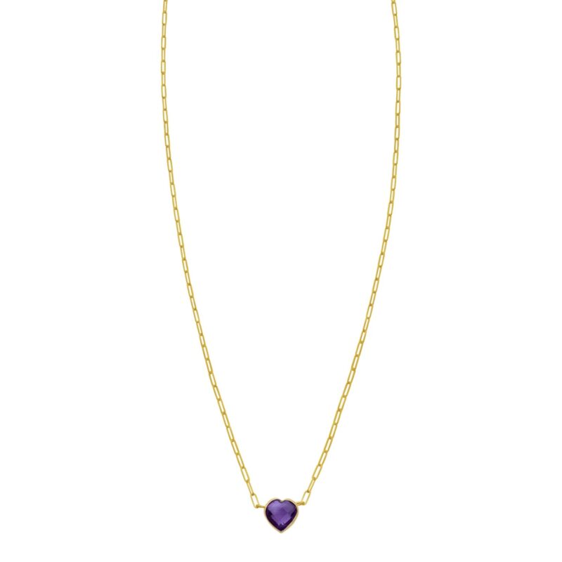 14K Yellow Gold Amethyst Heart Necklace 18 Inch 1.5 mm