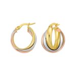 14K Tri Color Gold Medium Trinity Woven Hoop Earrings