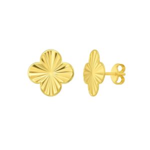 14K Yellow Gold Four Leaf Clover Stud Earrings 12 mm