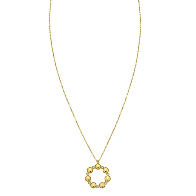 14K Yellow Gold Diamond Cut Cable Chain Necklace with Beaded Circle Charm