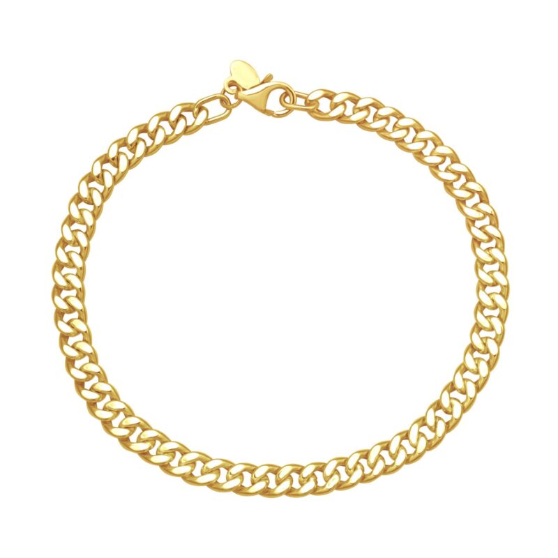 14K Yellow Gold Petite Faceted Cuban Link Chain Bracelet 4.5 mm