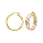 14K Tri Color Gold Polished Trinity Tube Hoop Earrings 14K Tri Color Gold Polished Trinity Tube Hoop Earrings