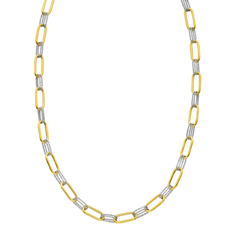 14K Two Tone Gold Diamante Paperclip Necklace 6 mm 18 Inch