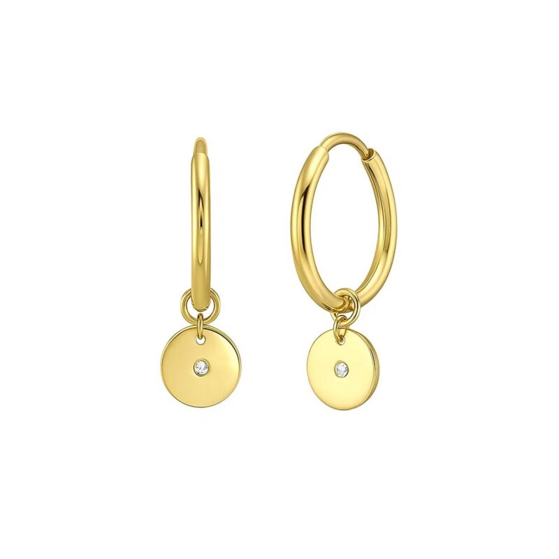 14K Yellow Gold Diamond Disc Charm Endless Hoop Earrings