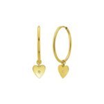 14K Yellow Gold Diamond Heart Charm Hoop Earrings
