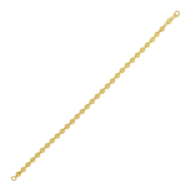 14K Solid Yellow Gold Disco Diamond-Cut Bead Bracelet – 7 in (18 cm), 4 mm Wide