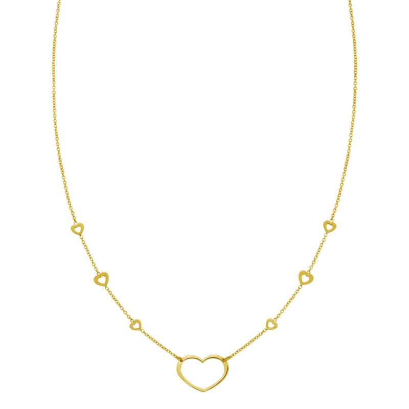 14K Yellow Gold Open Heart Station Necklace